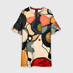 Платье клеш для девочки Абстракция с кругами и краской, цвет: 3D-принт