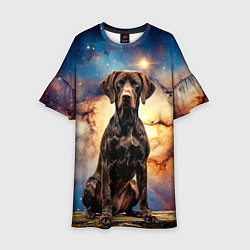 Платье клеш для девочки Курцхаар и космос, цвет: 3D-принт