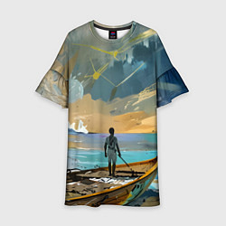 Платье клеш для девочки Мальчик и лодка, цвет: 3D-принт