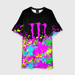 Платье клеш для девочки Monster energy краски неоновые, цвет: 3D-принт