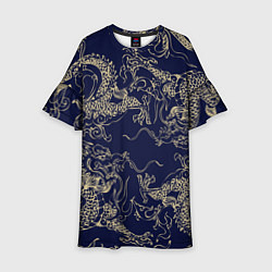 Детское платье Золотые драконы на синем
