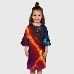 Платье клеш для девочки Сине-оранжевые молнии текстура, цвет: 3D-принт — фото 2