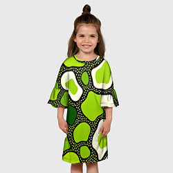 Платье клеш для девочки Зеленая абстракция с кругами, цвет: 3D-принт — фото 2