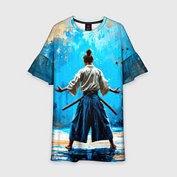 Платье клеш для девочки Боец айкидо на синем, цвет: 3D-принт