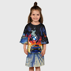 Платье клеш для девочки Синяя БМВ за огнем, цвет: 3D-принт — фото 2