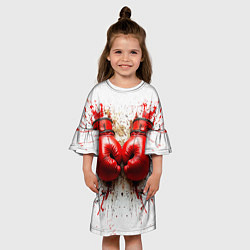 Платье клеш для девочки Красные бойцовские перчатки на белом, цвет: 3D-принт — фото 2
