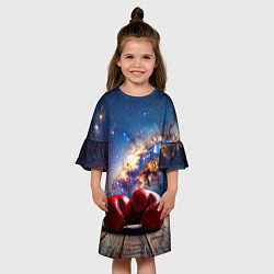 Платье клеш для девочки Боксерские перчатки в космосе, цвет: 3D-принт — фото 2