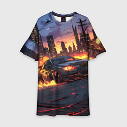 Платье клеш для девочки BMW огненная дорога, цвет: 3D-принт