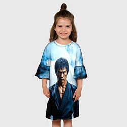 Платье клеш для девочки Брюс Ли в дыму, цвет: 3D-принт — фото 2