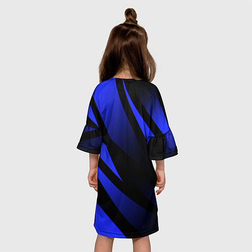 Детское платье Чёрный с синий абстрактные полосы / 3D-принт – фото 4