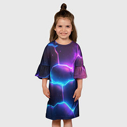 Платье клеш для девочки Синие и фиолетовые молнии в разломе, цвет: 3D-принт — фото 2