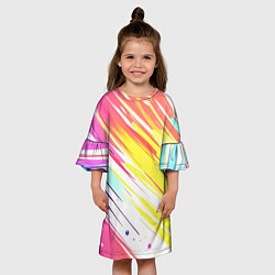Платье клеш для девочки Брызги краски на белом фоне, цвет: 3D-принт — фото 2