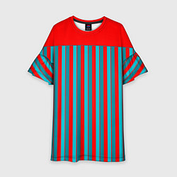 Детское платье Красно синий комбинированный узор с полосами