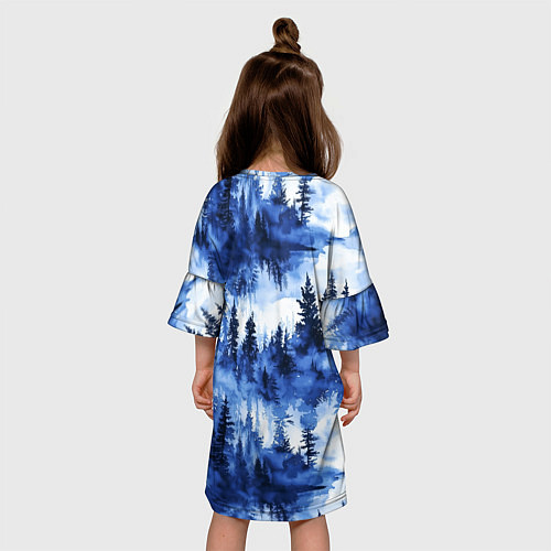 Детское платье Силуэты деревьев и отражения - акварельный лесной / 3D-принт – фото 4