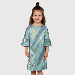 Платье клеш для девочки Холодный голубой абстракция, цвет: 3D-принт — фото 2