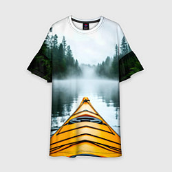 Платье клеш для девочки На байдарке по реке в лесу, цвет: 3D-принт