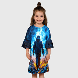 Платье клеш для девочки Лыжник в огне, цвет: 3D-принт — фото 2