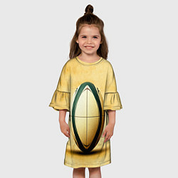 Платье клеш для девочки Мяч для регби на бежевом, цвет: 3D-принт — фото 2