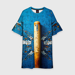 Платье клеш для девочки Бейсбольная бита на синем, цвет: 3D-принт