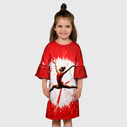 Платье клеш для девочки Воздушная гимнастка на красном, цвет: 3D-принт — фото 2