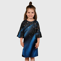 Платье клеш для девочки Синяя волнистая текстура на черном, цвет: 3D-принт — фото 2