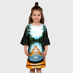 Платье клеш для девочки На байдарке в лесу, цвет: 3D-принт — фото 2