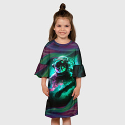 Платье клеш для девочки Космонавт неоновая дымка, цвет: 3D-принт — фото 2