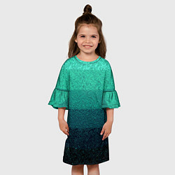 Платье клеш для девочки Бирюзовый градиент полосами, цвет: 3D-принт — фото 2