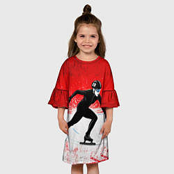 Платье клеш для девочки Скоростной бег на коньках в красном, цвет: 3D-принт — фото 2