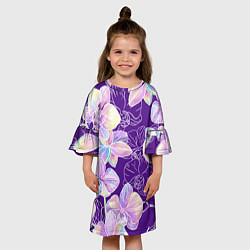 Платье клеш для девочки Японские акварельные орхидеи, цвет: 3D-принт — фото 2