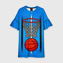 Платье клеш для девочки Кольцо с баскетбольным мячом на синем, цвет: 3D-принт