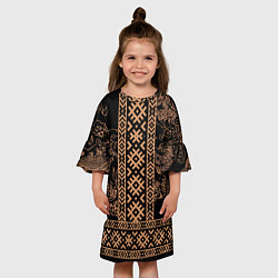Платье клеш для девочки Золотой дракон с узорами славянскими, цвет: 3D-принт — фото 2