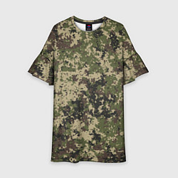 Платье клеш для девочки Камуфляж защитный пиксельный, цвет: 3D-принт