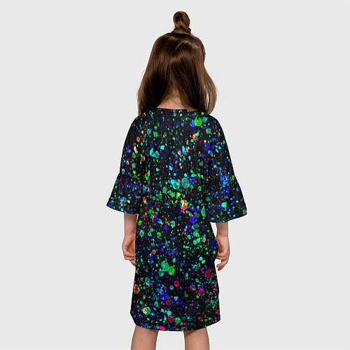 Детское платье Чёрный с брызгами сине-зелёными абстракция / 3D-принт – фото 4