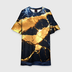 Платье клеш для девочки Золотая текстура на синем, цвет: 3D-принт