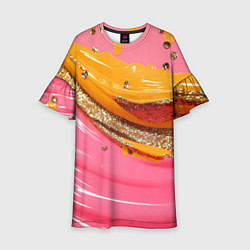 Платье клеш для девочки Желтые и розовые волны текстура, цвет: 3D-принт