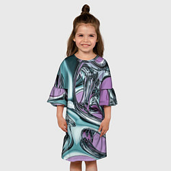 Платье клеш для девочки Металлическая абстракция на фиолетовом фоне, цвет: 3D-принт — фото 2