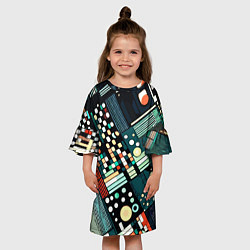 Платье клеш для девочки Тёмно-синий абстракция полосы кружочки, цвет: 3D-принт — фото 2