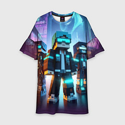 Детское платье Minecraft - neon metropolis ai art