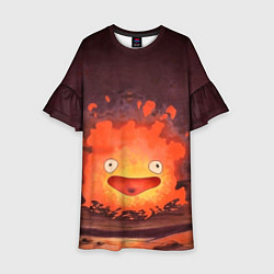 Платье клеш для девочки Кальцифер акварель, цвет: 3D-принт