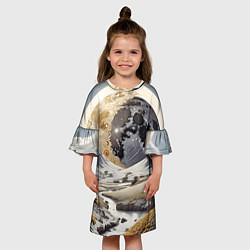 Платье клеш для девочки Река и планеты, цвет: 3D-принт — фото 2