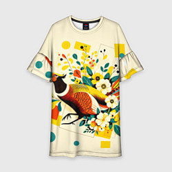 Платье клеш для девочки Абстракция фазан, цвет: 3D-принт