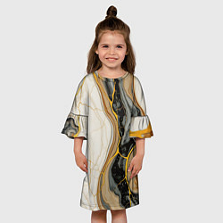 Платье клеш для девочки Золотистые прожилки в мраморе, цвет: 3D-принт — фото 2