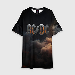 Платье клеш для девочки ACDC металлический лого, цвет: 3D-принт