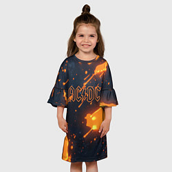 Платье клеш для девочки ACDC оранжевый логотип, цвет: 3D-принт — фото 2