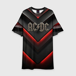 Платье клеш для девочки ACDC лого из металла на черно-красной текстуре, цвет: 3D-принт