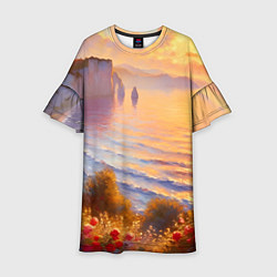 Платье клеш для девочки Рассветный залив, цвет: 3D-принт