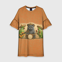 Платье клеш для девочки Надежды маленький оркестрик в оранжевом, цвет: 3D-принт