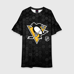 Платье клеш для девочки Питтсбург Пингвинз - черные соты, цвет: 3D-принт
