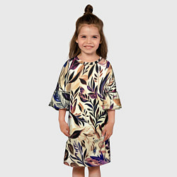 Платье клеш для девочки Цветочный светло-коричневый с листьями, цвет: 3D-принт — фото 2
